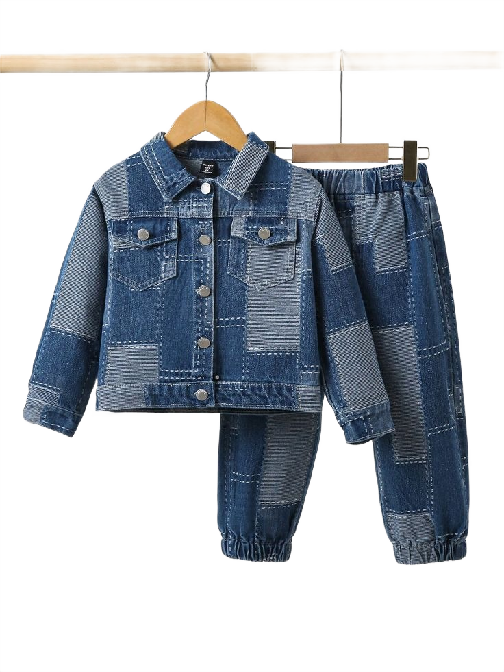 2pcs_set Color Block Denim Jacket And Jeans