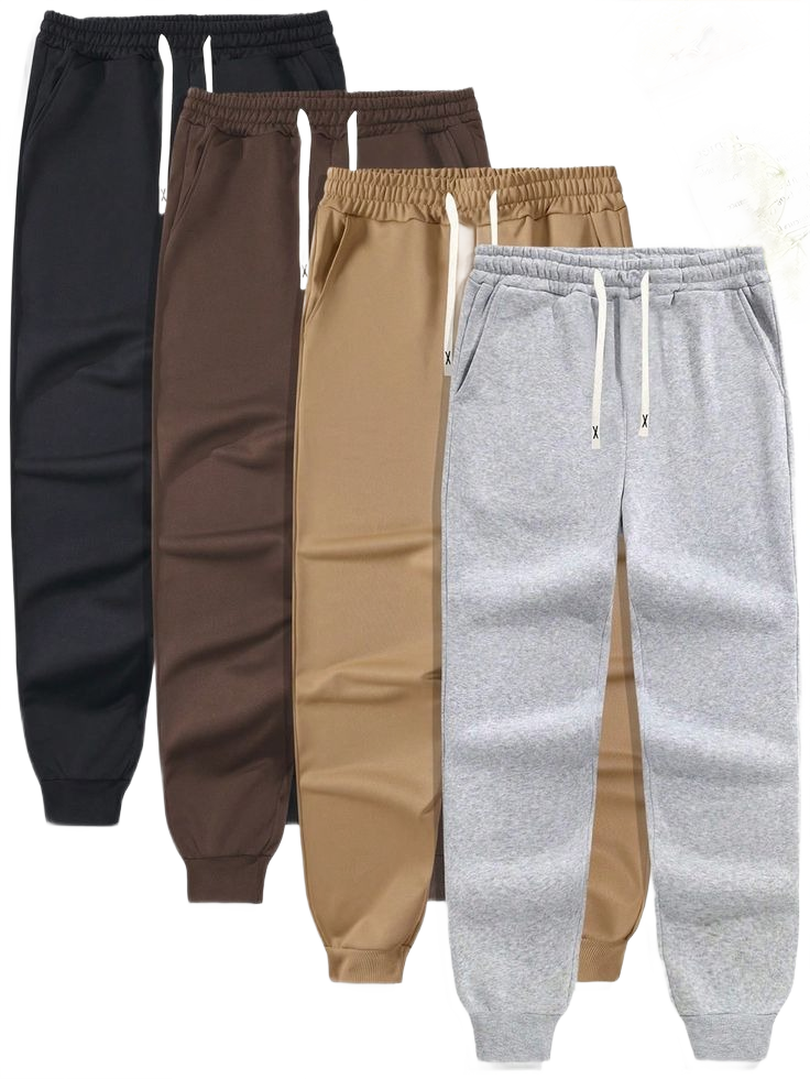 4pcs Men_s Basic Drawstring Waist & Cuffed Casual Sweatpants For Outdoor Running, Spring And Fall