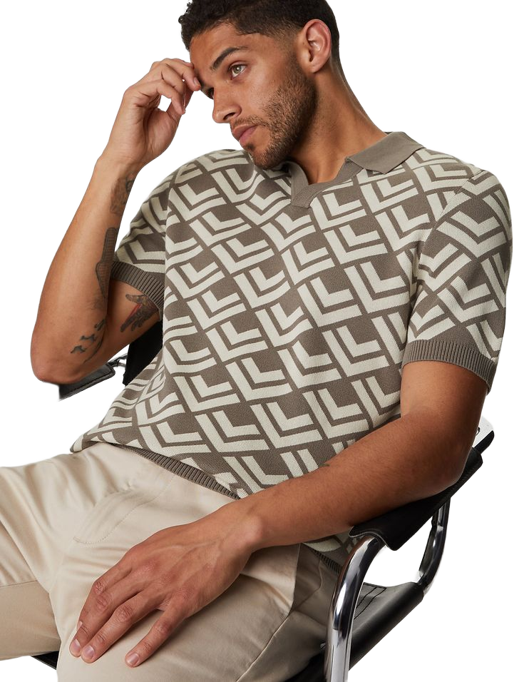 Autograph Mens Cotton Rich Open Neck Knitted Polo Shirt - SREG - Taupe