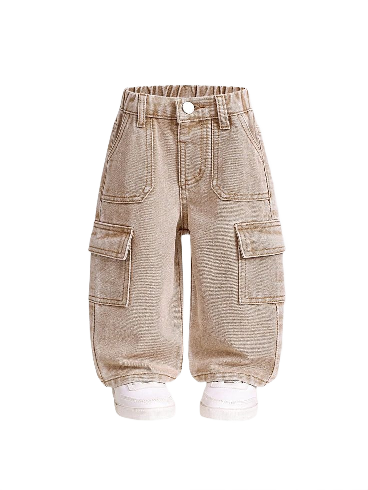Baby Boy Cotton Elastic Waist Cargo Pocket Casual Pants