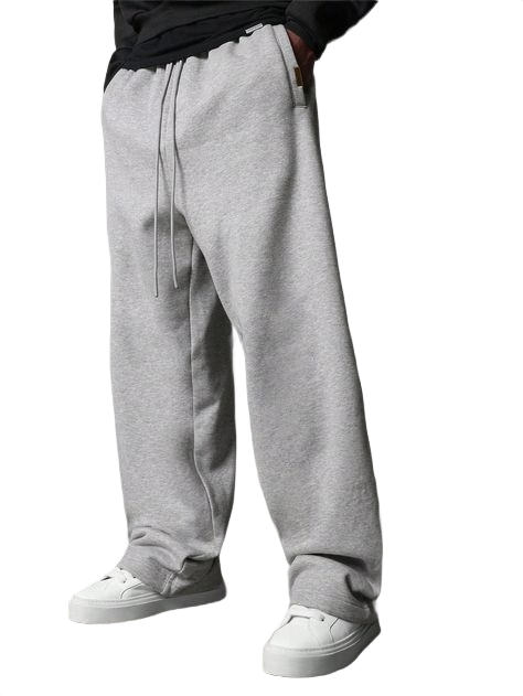 Baggy fit, wide-leg grey cotton blend sweatpants with a drawstring waist