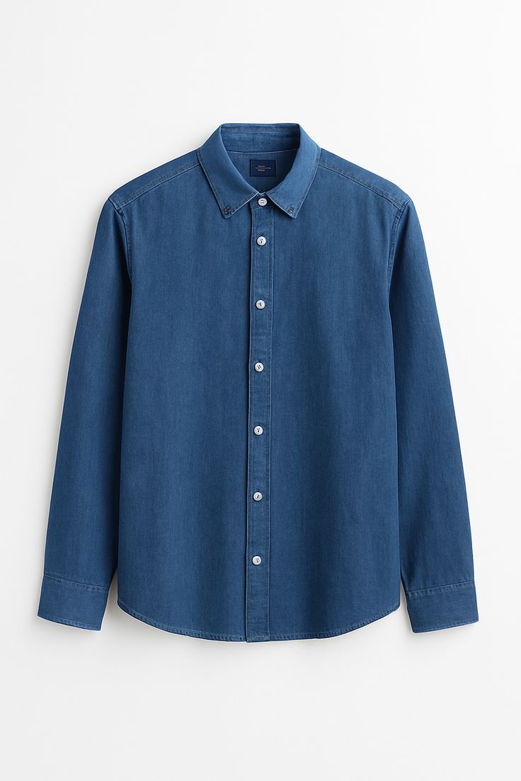 Blue Denim Denim Long Sleeves 100_ Cotton Shirt