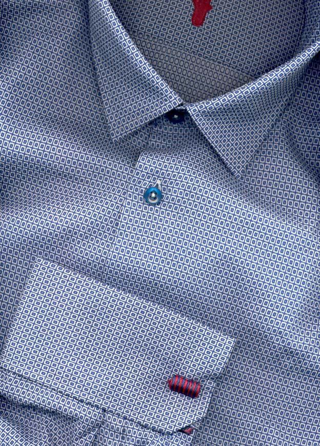 Blue cotton Full sleeve shirt with a geometric pattern and French cuffs