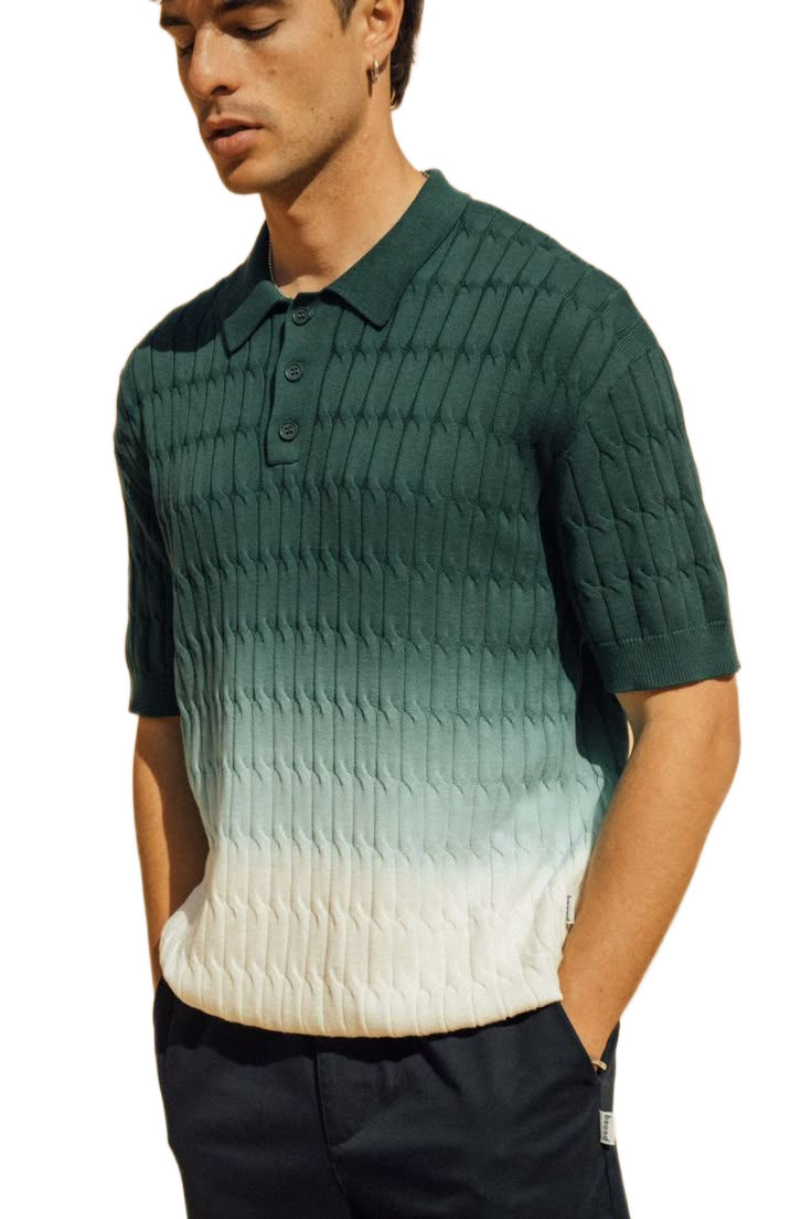 Bound Knit Polo in Forest Cream Ombre