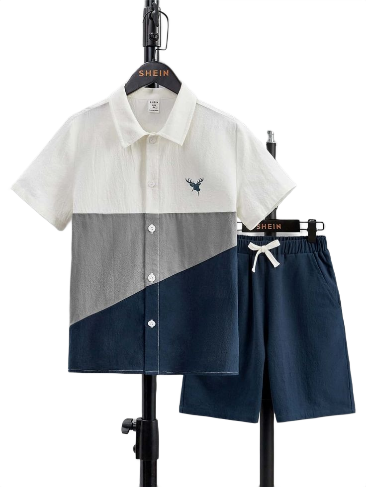 Boys Colourblock Shirt & Drawstring Waist Shorts