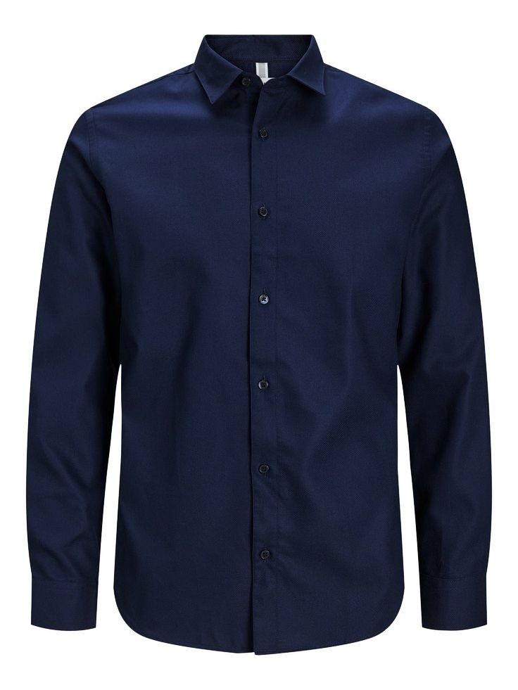 Cardiff Slim Fit long-sleeved cotton shirt in navy blue