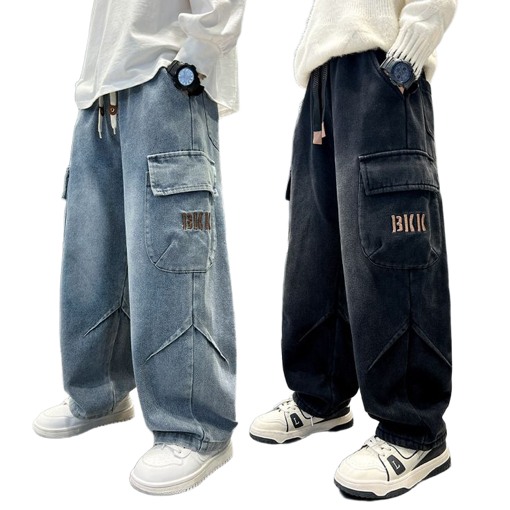Casual Cargo Jeans with Big Pocket Loose Style Denim Pant 1