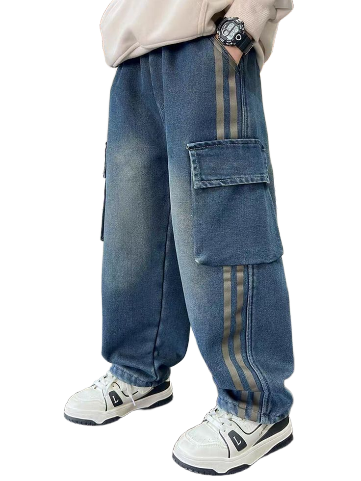 Casual Cargo Jeans with Big Pocket Loose Style Denim Pant 2