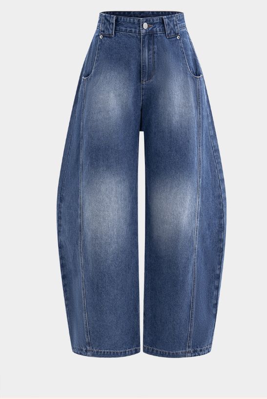Denim Washed High Waist Barrel Jeans 1