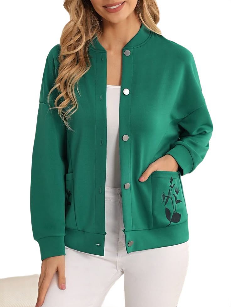 Floral Print Dual Pocket Bomber Jacket