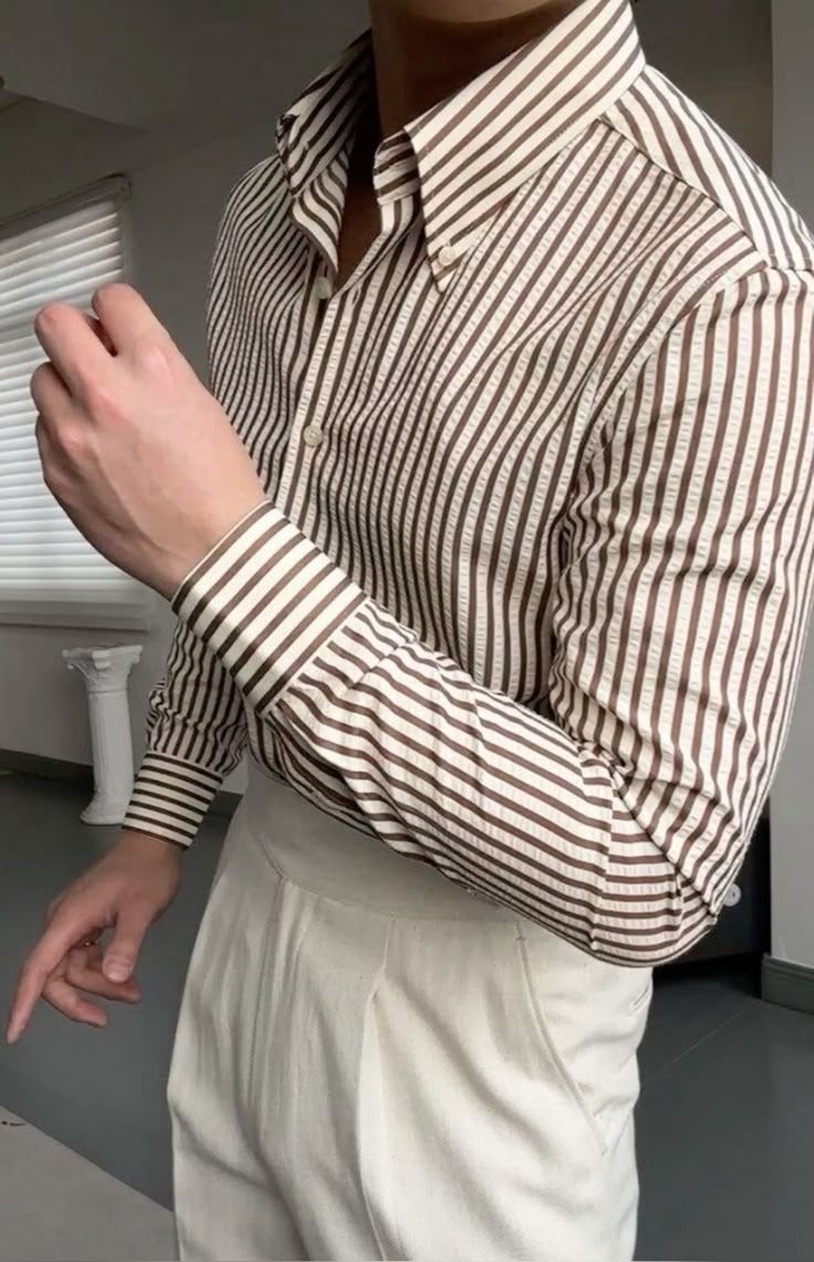French Cuff Slim Striped Dress Shirts For Men