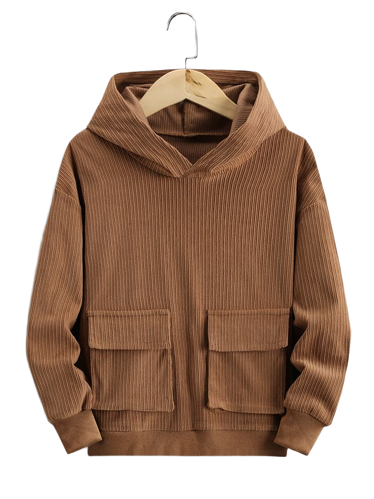 Girls Flap Pocket Drop Shoulder Corduroy Hoodie