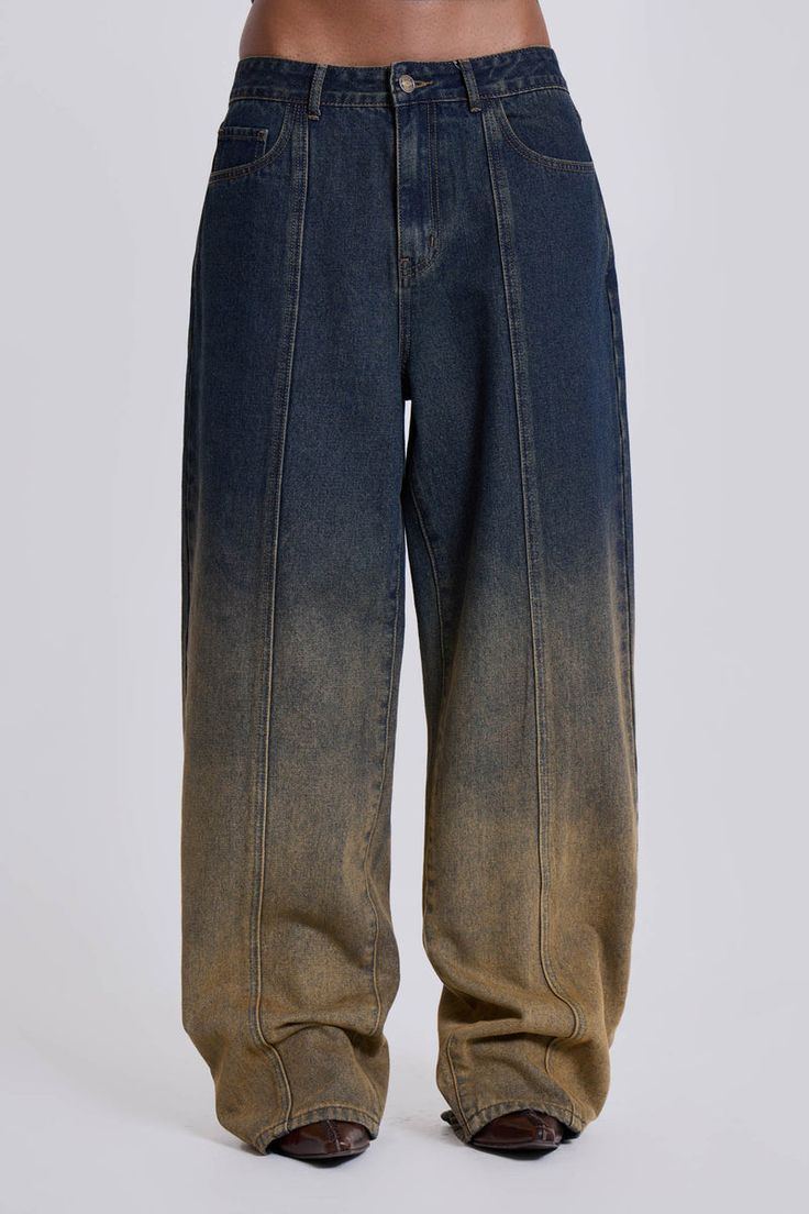 Gradient Color Denim Pants With Side Pockets wide leg