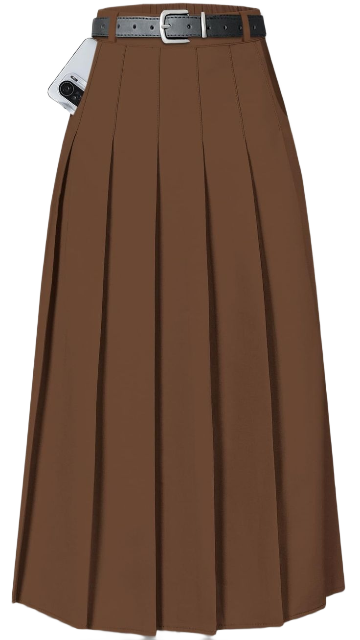 High-Waist Khaki Twill Skirt
