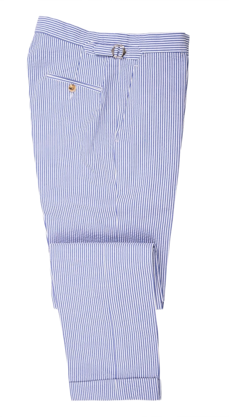 Luxire breathable seersucker cotton pants_blue-dress-stripes-on-white-seersucker