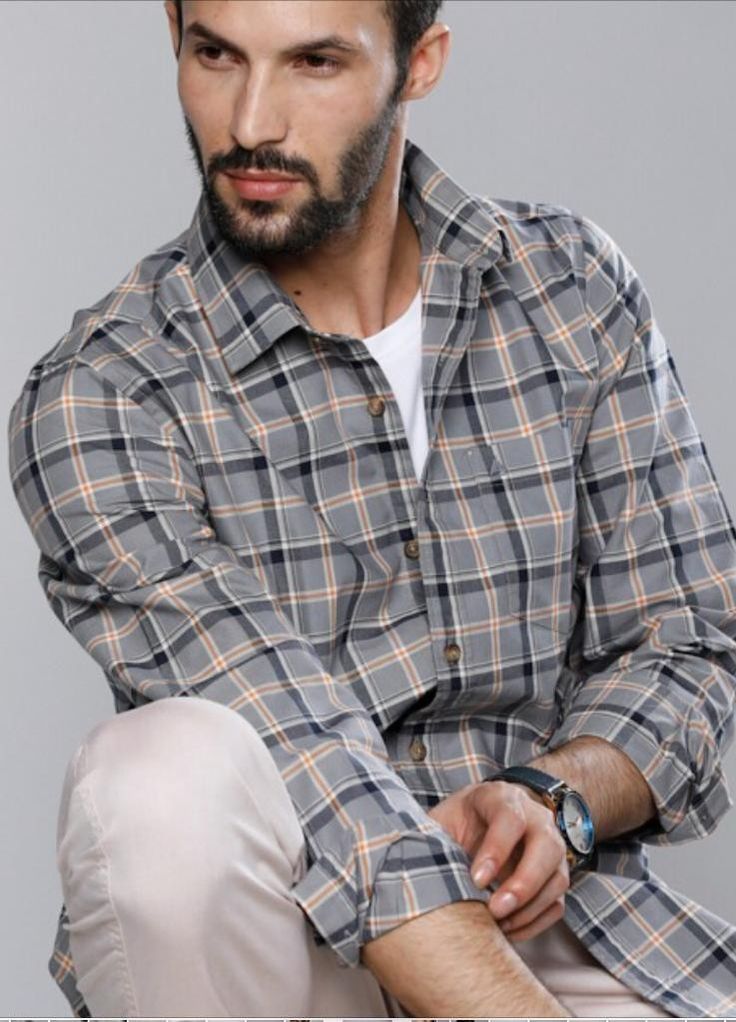 Men Beige Cotton Slim checkered Shirt (2)