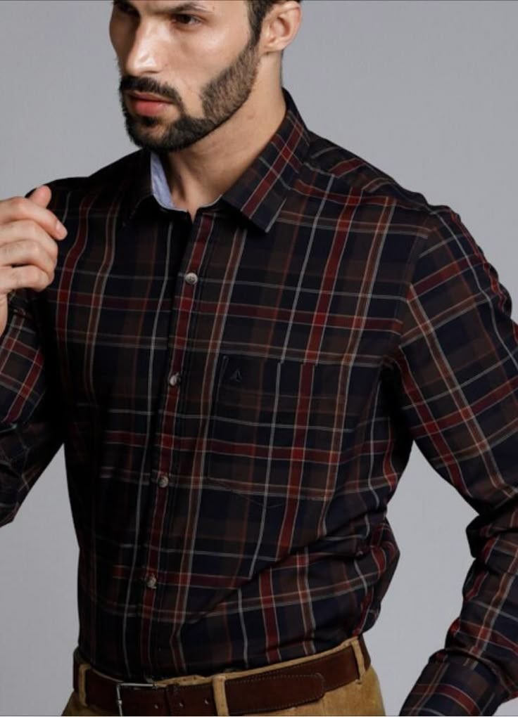 Men Beige Cotton Slim checkered Shirt (3)