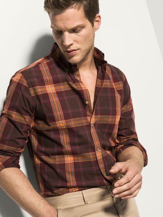 Men Beige Cotton Slim checkered Shirt (4)