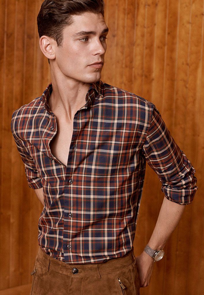 Men Beige Cotton Slim checkered Shirt