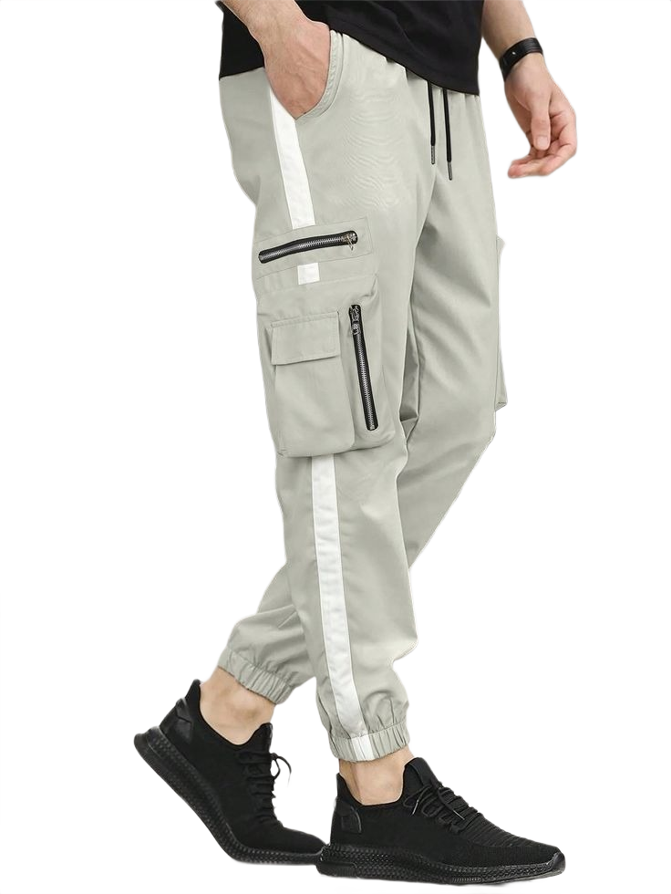 Men Contrast Tape Flap Pocket Drawstring Waist Cargo Pants