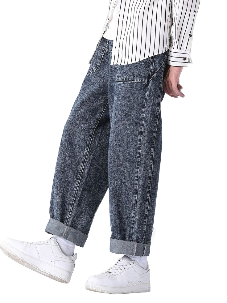Men Drawstring Waist Straight Leg Jeans