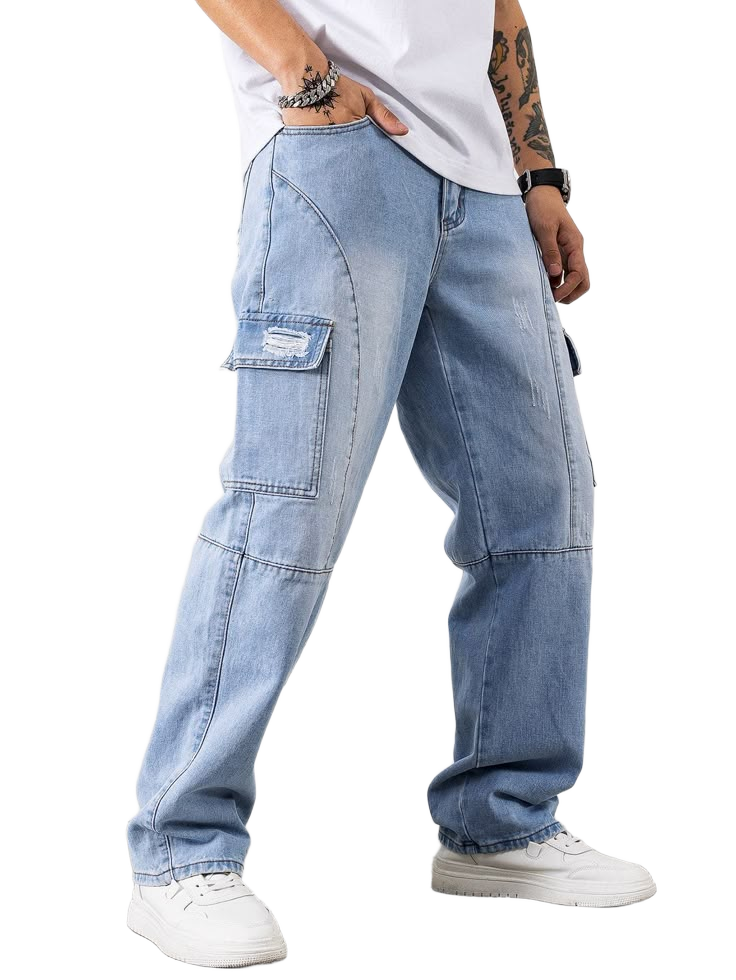 Men Flap Pocket Ripped Jeans
