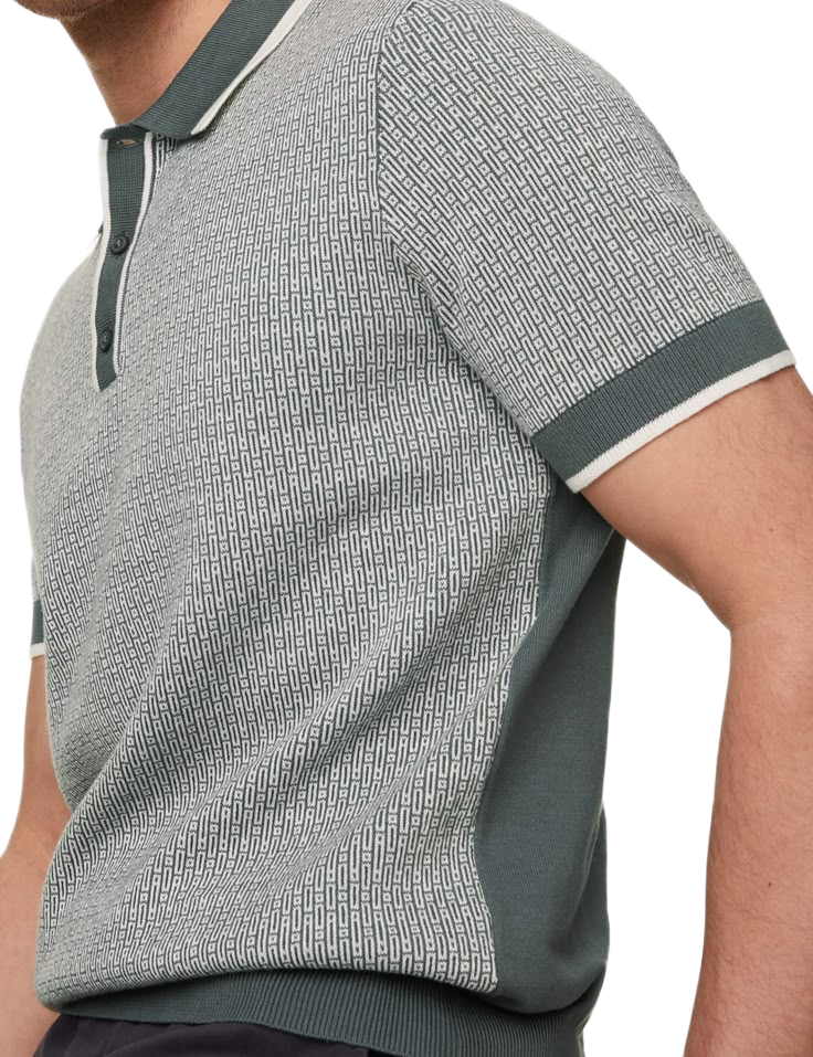 Men_s Cotton Rich Geometric Knitted Polo Shirt - Charcoal