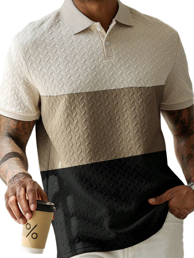 Men_s Earthy Color Block Textured Fabric Casual Polo Shirt,