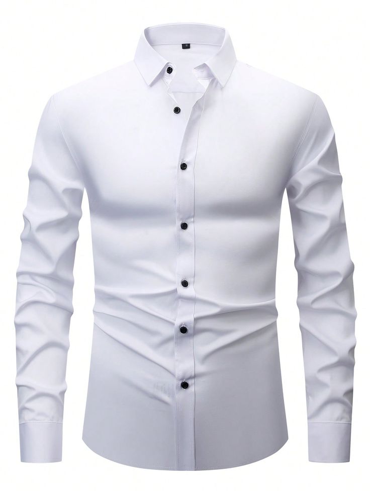 Men_s Stretch Business Casual Shirt - Wrinkle-Free & Easy Care With Black Buttons _ Comfort Formal & Daily Wear