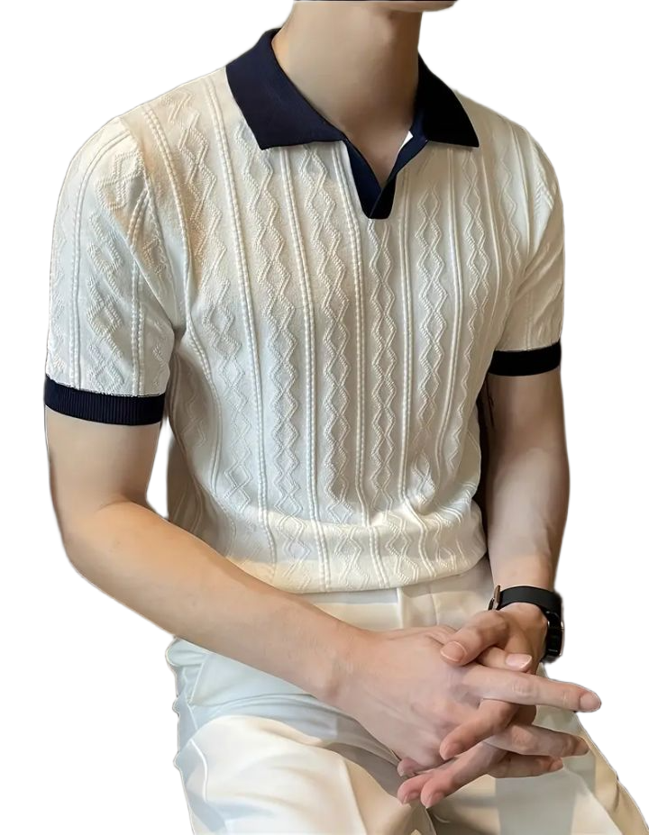 Men_s Summer Slim Fit Contrast Collar Short Sleeve Knit Sweater