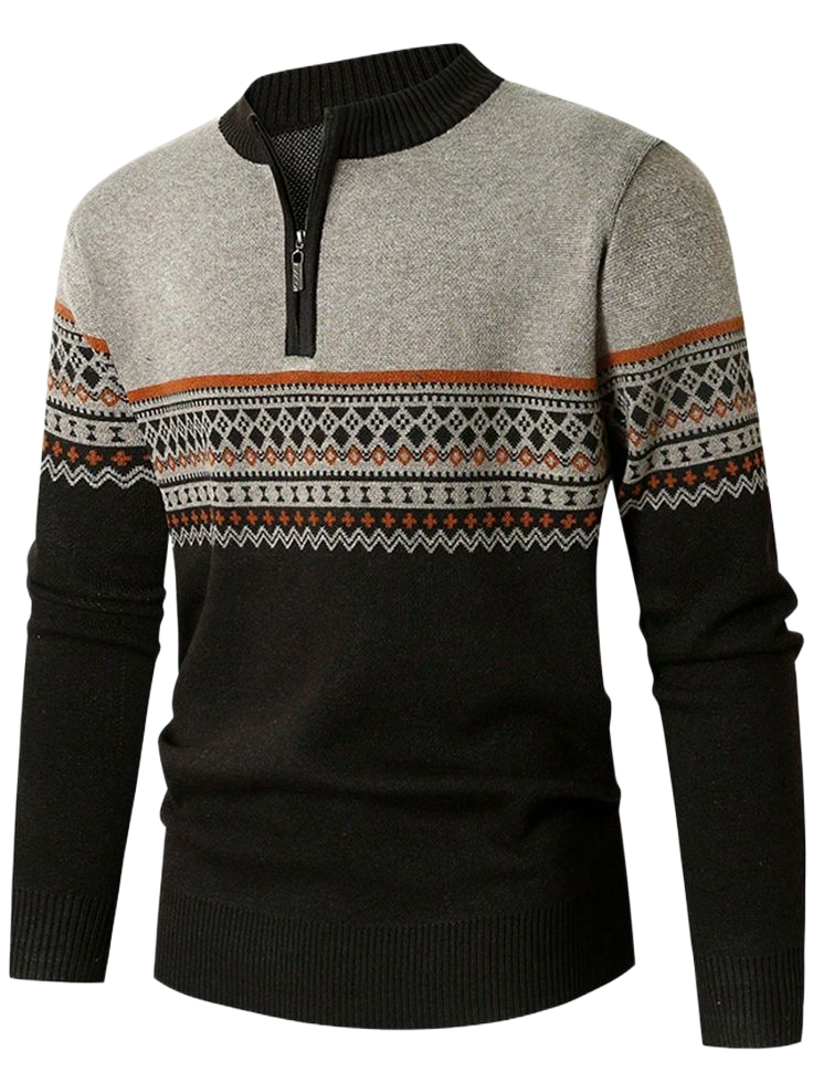 Men_s Winter Crew Neck Long Sleeve Half Zip Knitted Pullover, Relaxed Fit Striped Sweater