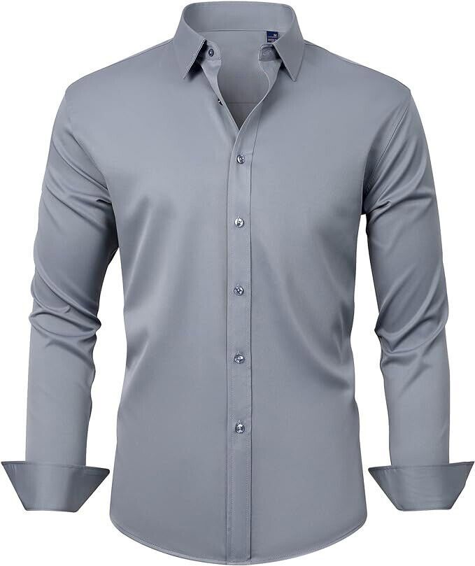Mens Elastic Non Iron Shirts Formal Business Long Sleeves Casual Dress Shirts