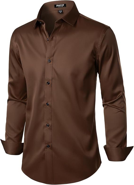 Mens Wrinkle Free Stretch Slim Fit Dress Shirts