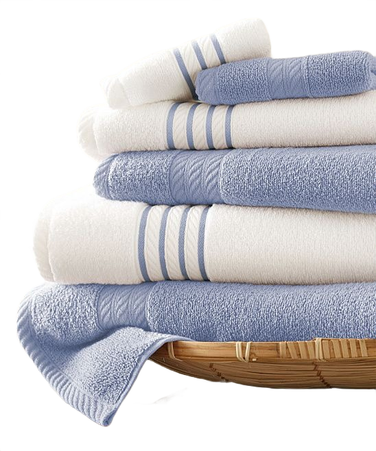 Modern Threads 6 Piece Quick Dry Stripe Towel Set in sky blue and white combed cotton