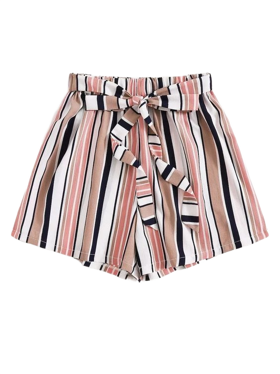 Multi-Striped Tie-Belt Shorts