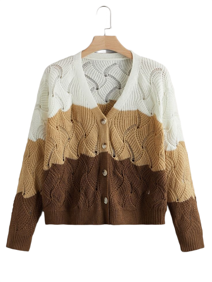 Multicolor Casual Long Sleeve Acrylic Colorblock Cardigan Embellished Slight Stretch Spring_Knitwear