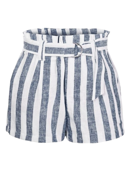 Nice Striped high-waisted linen shorts