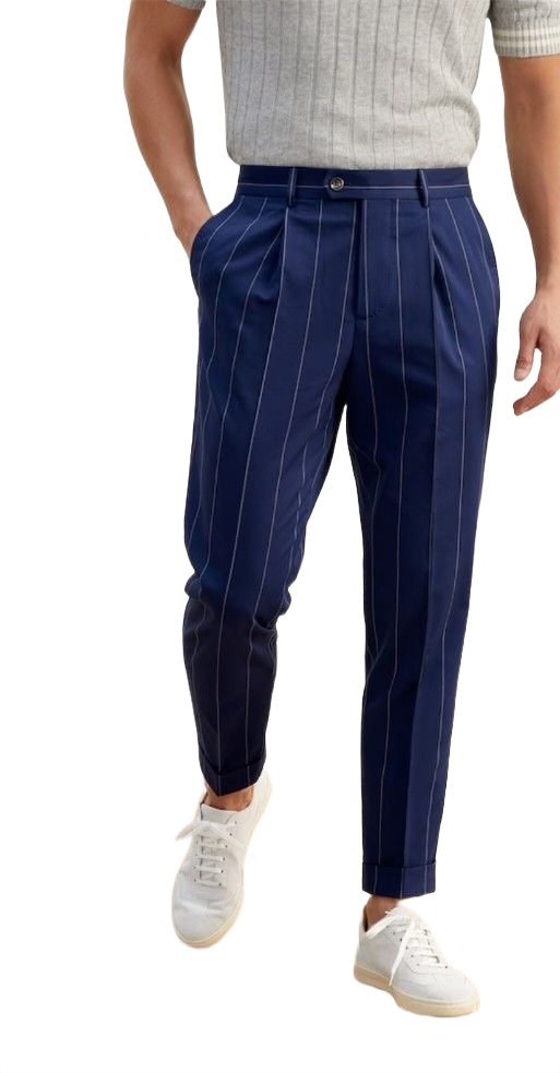 Regular Fit High Waist Twill Stripe Trousers
