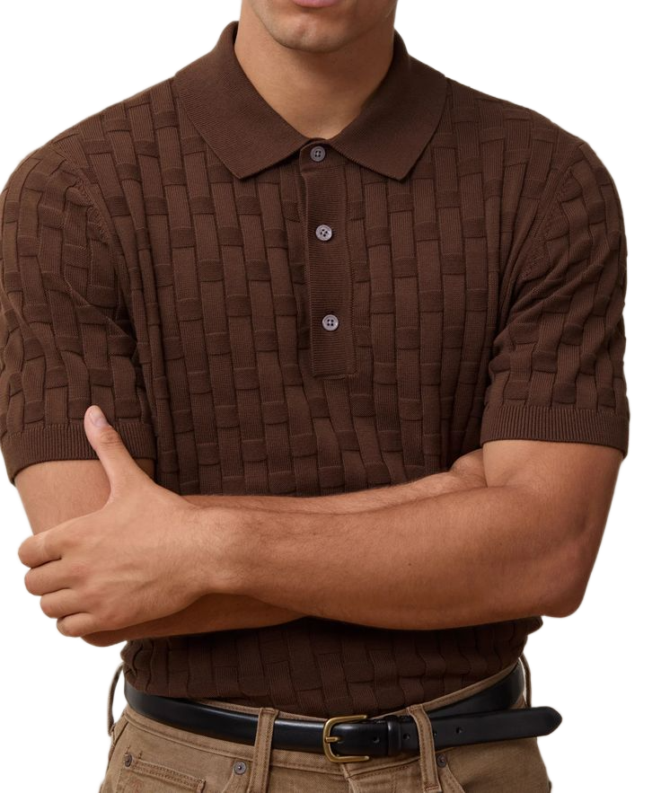 Relaxed Cotton Basketweave Sweater Polo