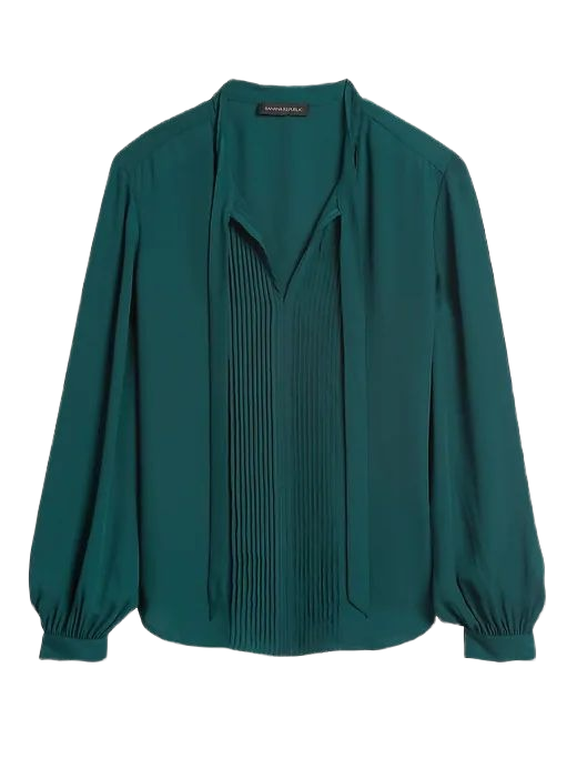 Tie-Neck Tuxedo Blouse