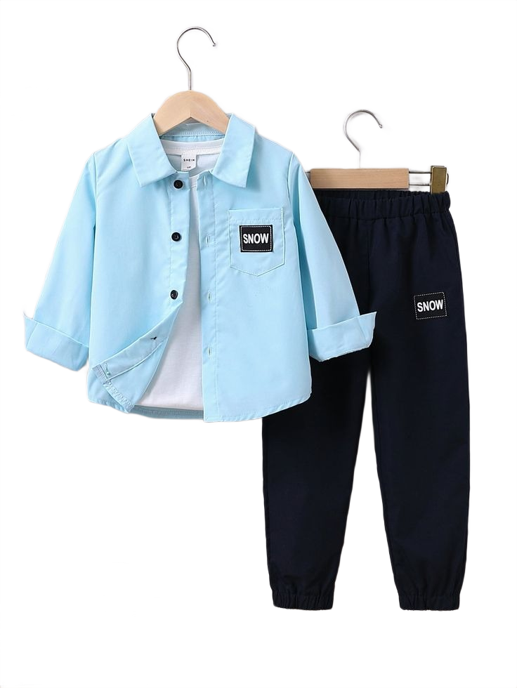 Toddler Boys Letter Patched Shirt & Trousers Without Tee