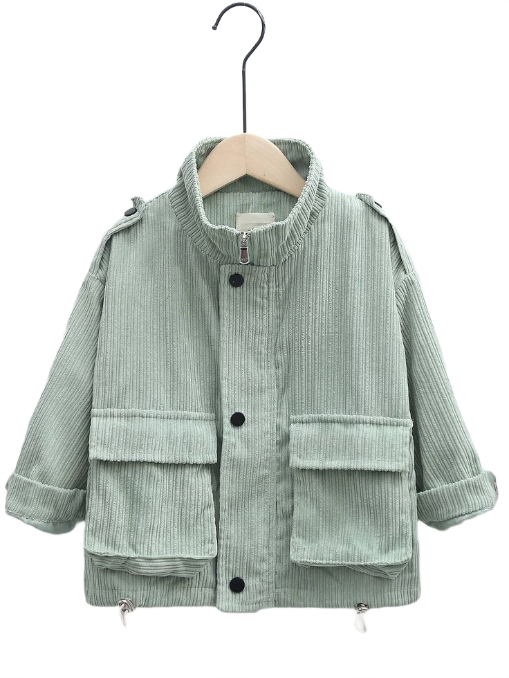 Toddler Girls Funnel Neck Flap Pocket Corduroy Jacket