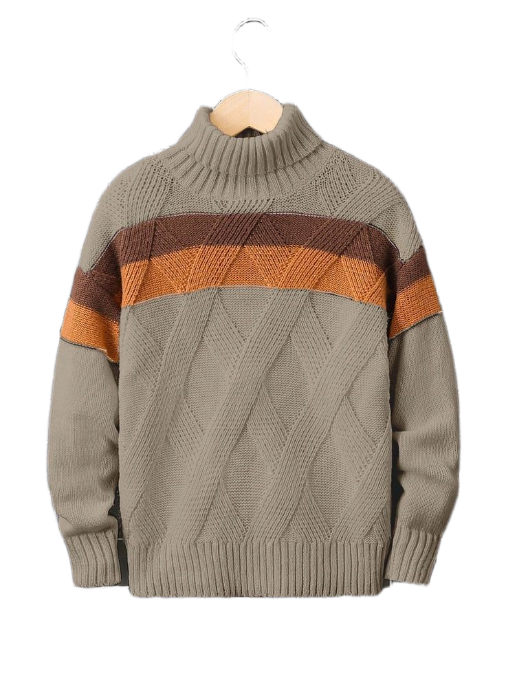 Tween Boy Contrast Color Turtleneck Sweater