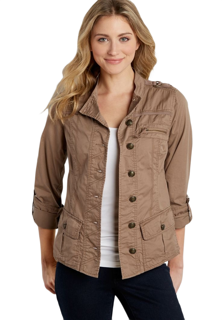 Women militery Jackets Long Sleeve O-Neck Outwear Solid Buttons Down Coat