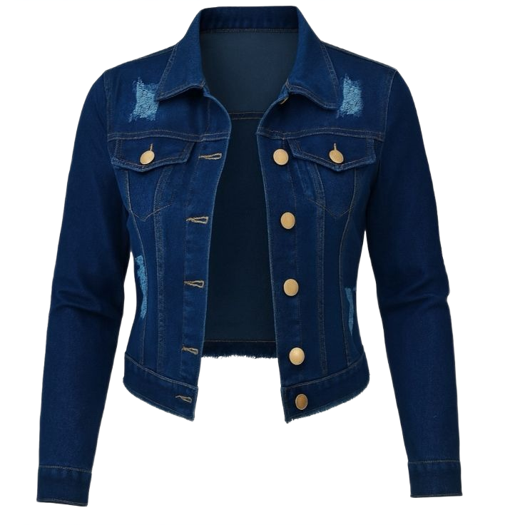 Women_s Denim Jacket Button Up Ripped Frayed Hem_with Pockets 2