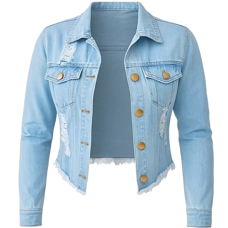 Women_s Denim Jacket Button Up Ripped Frayed Hem_with Pockets