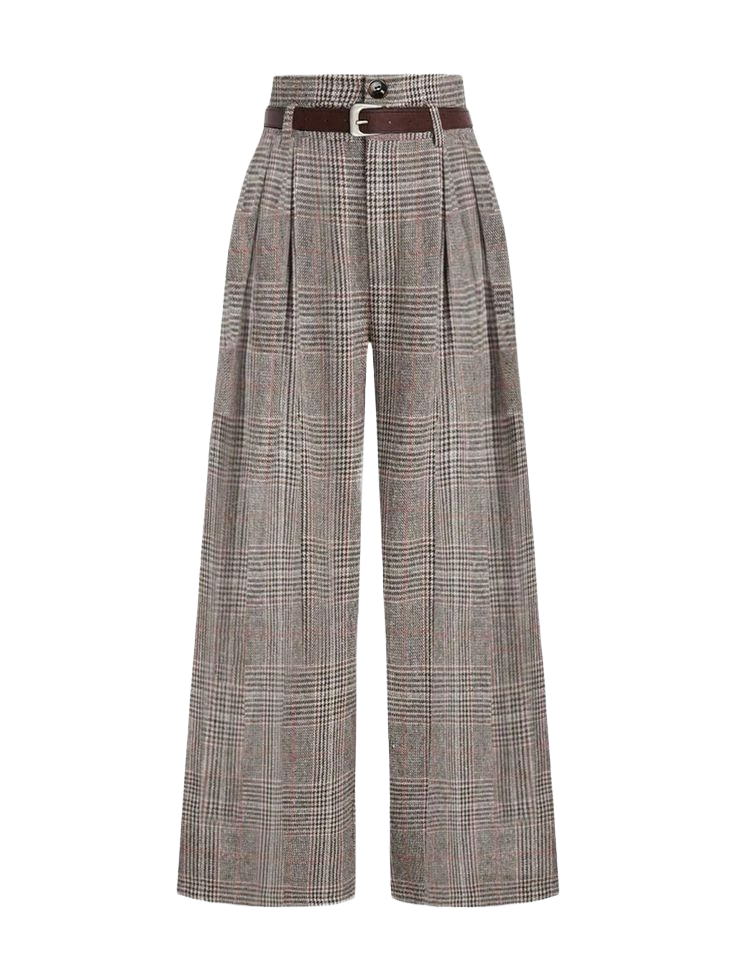 Women_s Plaid High Waisted Wide Leg Pants Casual Work Office Long Trousers