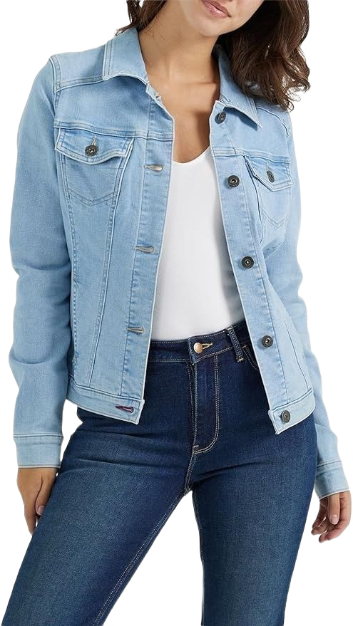 Women_s Stretch Denim Jacket in a light wash