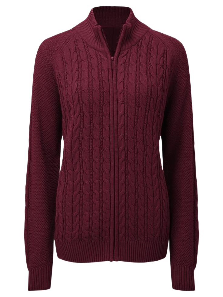 Women_s Zipper Cable Knit Sweater Cardigan Long Sleeve Open Front Warm Knit Cardigan