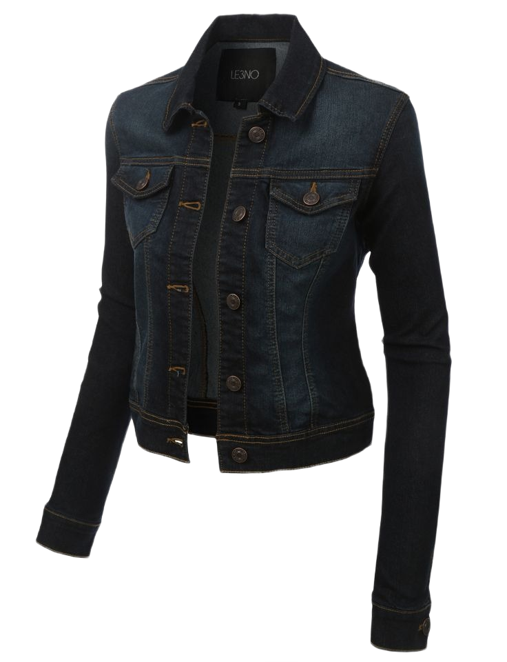 Womens Basic Button Down_Long Sleeve_Denim Jean Jacket (Dark Blue)